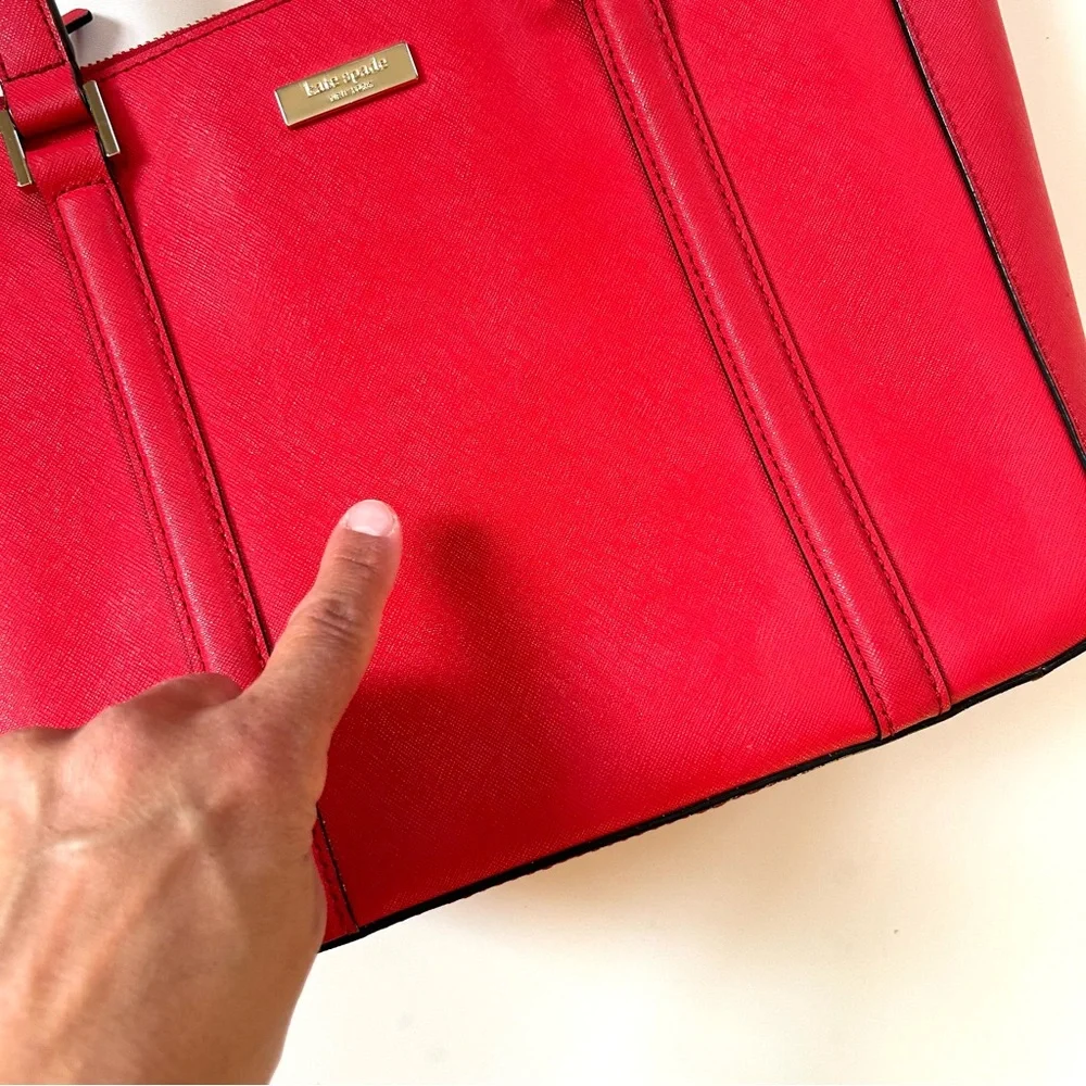 Kate Spade Geranium Cherry Red Saffiano Leather Newbury Lane Cadene Satchel Bag
